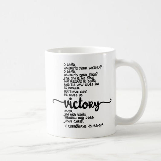 1 Corinthians 15:55-57 Coffee Mug (11oz) - He Gives Us Victory Over Sin and Death